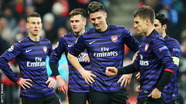 Giroud, Ramsey, Koscielny at Bayern