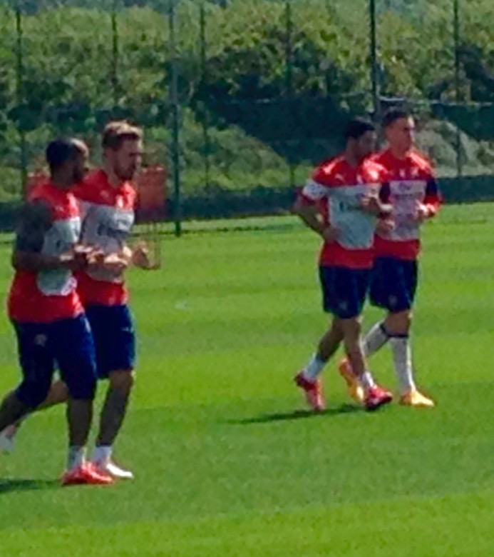 Theo, Rambo. Mikel and Kos warm up