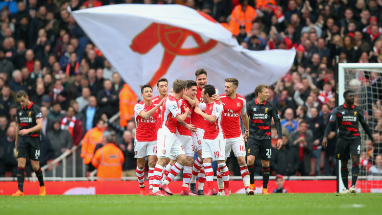 Bellerin celebrates his opener against Liverpool