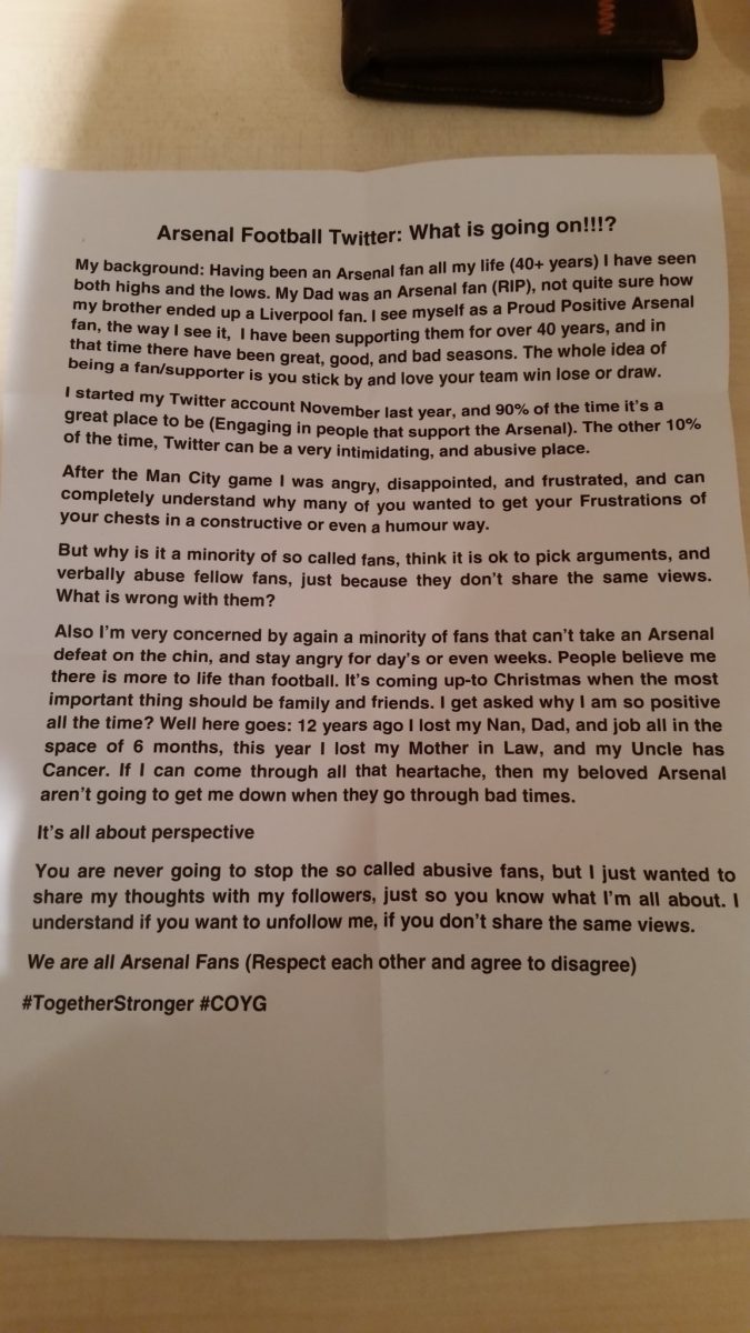 Letter to Arsenal fans