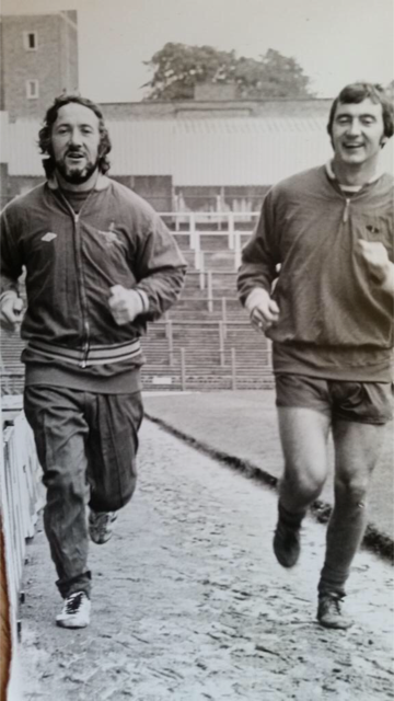 Geordie still going strong lapping the Highbury pitch with Alan Hudson