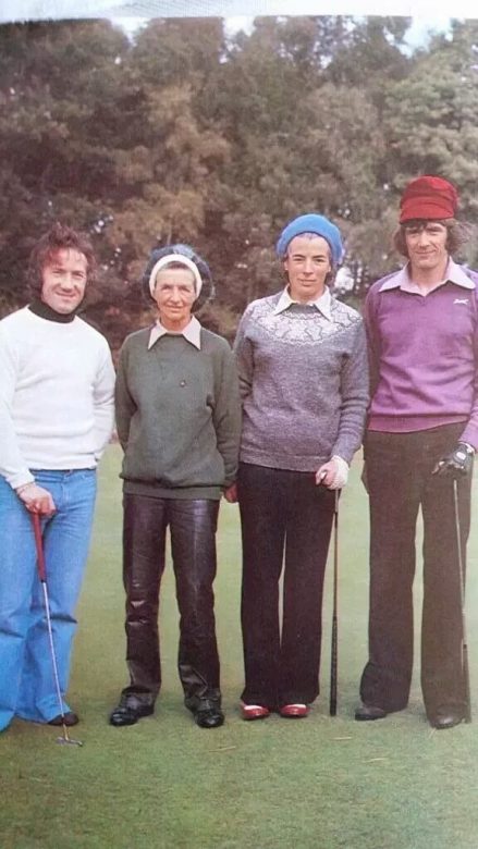 Peter playing his favourite sport seen here with his great mate Geordie Armstrong